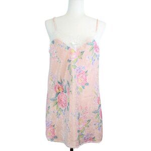 Vintage Kasara Nightie Medium Negligee Floral Peach Satin Lace Spaghetti N112